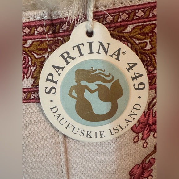 Authentic Spartina 449 Pepper Hall Woodblock Pink and Tan Embroidered Tote! NWT - Picture 9 of 11